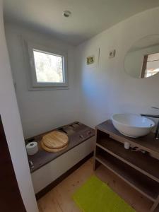 Beulotte-Saint-LaurentTiny des Rêves的浴室设有水槽和带镜子的台面