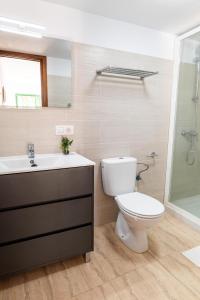 拉奥罗塔瓦Estancia Cecilia的浴室配有卫生间、盥洗盆和淋浴。