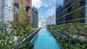 新加坡Sofitel Singapore City Centre的一座位于高楼城市的游泳池