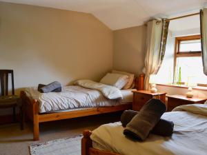 Llangattock Lingoed基利农舍乡村别墅的一间卧室设有两张床和窗户。