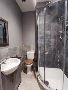 利物浦Shared house close to Liverpool city center & LFC/EFC的浴室配有卫生间、盥洗盆和淋浴。