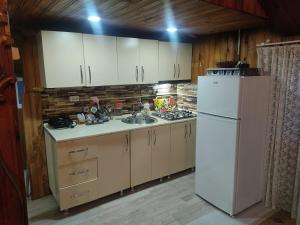 KhuloBarybari的厨房配有白色冰箱和水槽