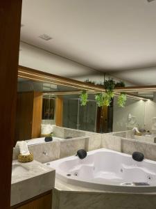 皮帕Île de Pipa com Hidromassagem的浴室设有大型白色浴缸,配有镜子