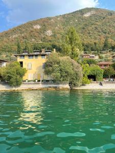 苏尔扎诺L'Oleandro sul Lago d'Iseo B&B的水体岸边的房子