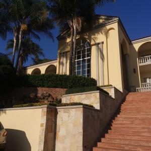 比勒陀利亚TDM's Boutique Guest House的棕榈树和楼梯前的房屋