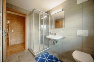 弗拉绍堡恩霍夫安特比契尔酒店的带淋浴、盥洗盆和卫生间的浴室