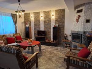 克尔茨什瓦拉乡Vis Împlinit的带沙发和壁炉的客厅