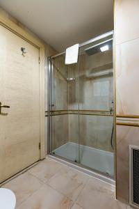 伊斯坦布尔欧洲之星老城区酒店的浴室里设有玻璃门淋浴