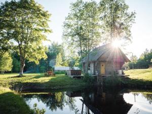 PalukülaPaluküla Saunas and Glamping的池塘中间的小房子