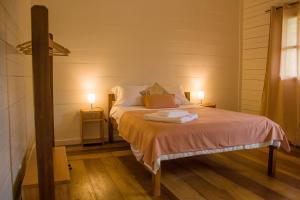 MilagrosaWelfare AgroTurismo的一间卧室配有一张带两盏灯的床。