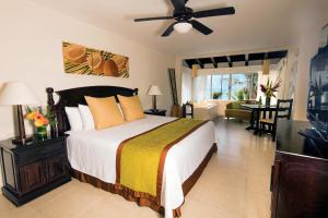 艾库玛尔Hidden Beach Resort Au Naturel Adults Only Catamarán, Cenote & More Inclusive的一间卧室设有一张床和一间客厅。