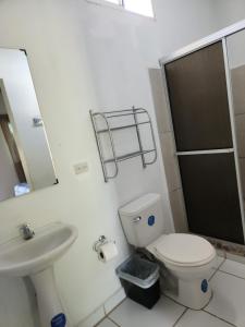 科马亚瓜Aparta Hotel Palmerola的一间带卫生间和水槽的浴室