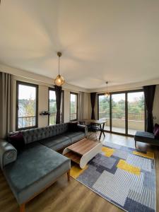 伊斯坦布尔Luxury home in Istanbul's Golden Horn的客厅配有沙发和桌子