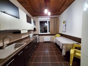 乌曼岛Guest house的厨房配有水槽和桌子