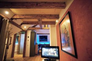 加格瑙Ferienwohnung Ambiente的客厅配有电视和墙上的绘画