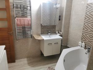 康斯坦丁Appartement F4 de Luxe的一间带水槽、卫生间和淋浴的浴室