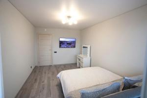 维尔纽斯Maya's Apartment的卧室配有一张床,墙上配有电视。