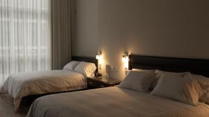 利马LIMA HOST的酒店客房设有两张床和窗户。