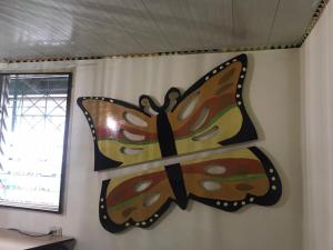 帕拉马里博Unu Pikin Guesthouse的一间房间的墙上装饰蝴蝶