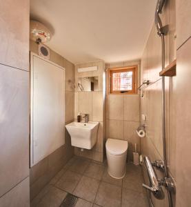 首尔Luxury hanok with private bathtub - SN13的一间带卫生间和水槽的小浴室