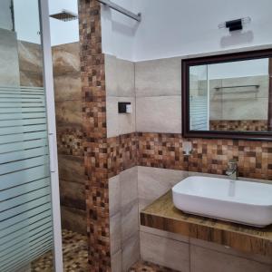 瓦都瓦Dhammika Beach Palace的一间带水槽和镜子的浴室