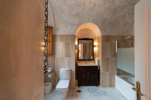 科尔多瓦Hotel Casa Palacio la Sal的一间带卫生间、水槽和镜子的浴室