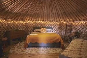 阿伯里斯特威斯Mushroom Yurt的蒙古包内一间卧室,配有一张床