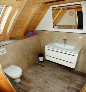 ElmsteinFerienhaus In der Erlebach的浴室配有白色水槽和卫生间。