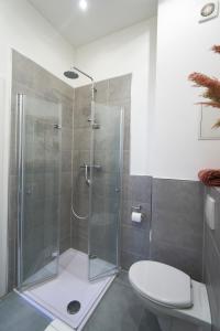 沃尔姆斯Coole Altbau-WE 1-ZKB Terrasse Worms Zentrum的带淋浴和卫生间的浴室