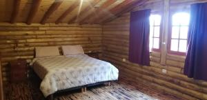 波特雷里约斯Rincón Lejano的小木屋内一间卧室,配有一张床