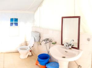 洪达尔Desert Oasis Camp的一间带水槽、卫生间和镜子的浴室