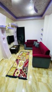 瓦迪穆萨Petra Rose Apartment的客厅配有红色沙发和地毯。