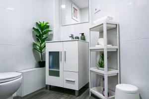 瓦伦西亚Bioparco Apartment的一间带卫生间和白色橱柜的浴室