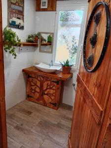CarcastilloEL PINAR DE BARDENA的一间带木制水槽和镜子的浴室
