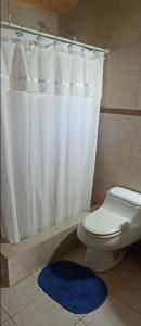 CuracavíCasa de campo Aires de Curacaví的浴室配有白色的浴帘和卫生间