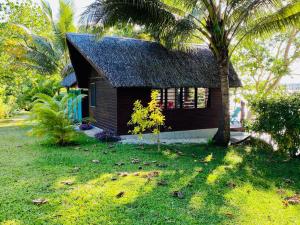 卢甘维尔Freshwater Private Resort的院子内有棕榈树的小房子