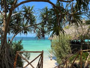 吉汶瓦Z-Lodge Zanzibar的棕榈树海滩上的海景