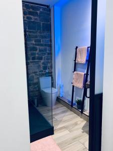 那慕尔Namur à Mur的一间带卫生间和石墙的浴室