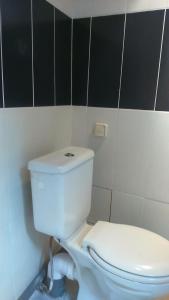Cantenay-ÉpinardGîte des pêcheurs的浴室铺有黑白瓷砖,设有白色卫生间。