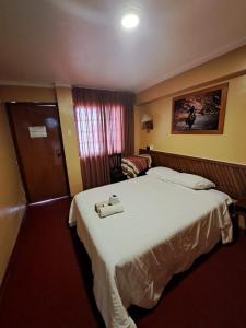 瓦拉斯Hotel la casona的酒店客房设有一张白色大床和椅子