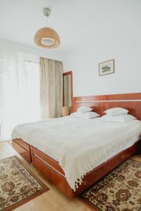 艾福雷诺德Hotel Carmen的卧室配有一张带白色床单和地毯的大床。