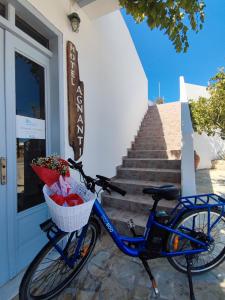 阿达玛斯阿格南提酒店的一辆停在门前的自行车,装有篮子
