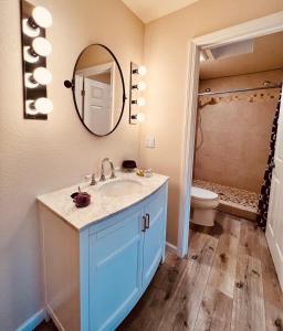 盖尔南维尔West Sonoma Inn & Spa的一间带水槽、卫生间和镜子的浴室