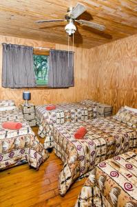 内尔斯普雷特河马水滨山林小屋的客房设有四张床和吊扇。