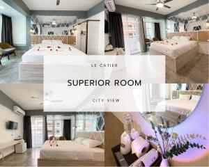 芭东海滩Le Cartier的一张酒店房间四张照片的拼贴图