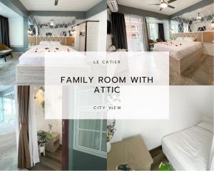 芭东海滩Le Cartier的卧室和市景家庭间的照片拼合