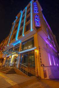 卡尔斯GRAND ANİ HOTEL的蓝色和紫色的建筑