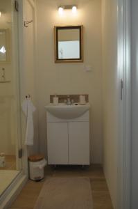 新佩克拉De Parel van Pekel的白色的浴室设有水槽和镜子