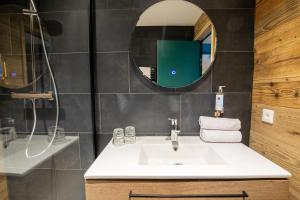 莱德萨阿尔卑斯Hotel Les Lutins的一间带水槽和镜子的浴室
