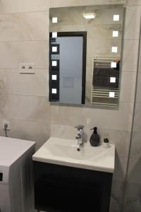 Flower Apartman 3的白色的浴室设有水槽和镜子